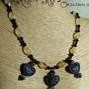 Citrine and Black Swarovski Crystals and Pearls Necklace Set