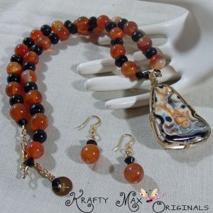 Carnelian and Onyx Gemstone Unique Wire Wrapped Necklace Set