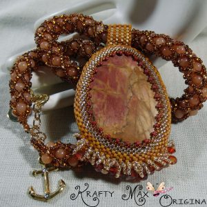 Sunset in Fall Maple Leaf Turning Colors Handmade Beadwoven Necklace
