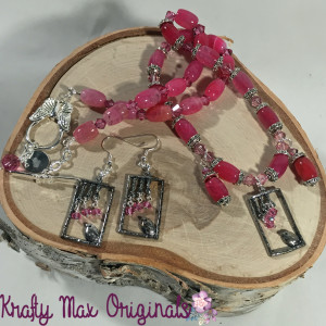 pink quartz and bird necklace set 3