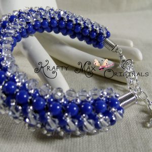 Blue Dyed Jade and Swarovski Crystal Beadwoven Bracelet