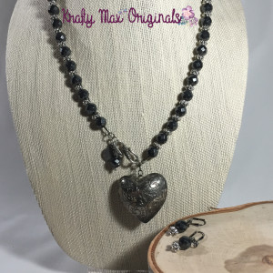 hematite and silver heart necklace set 2