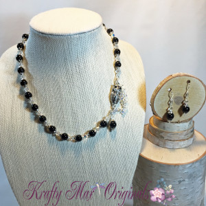 Black Onyx and Crystal OWL necklace set 2
