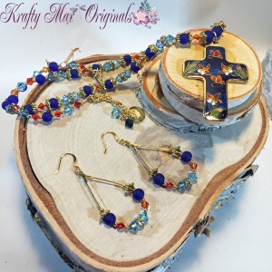 Blue Cloisonné Cross Necklace Set 3