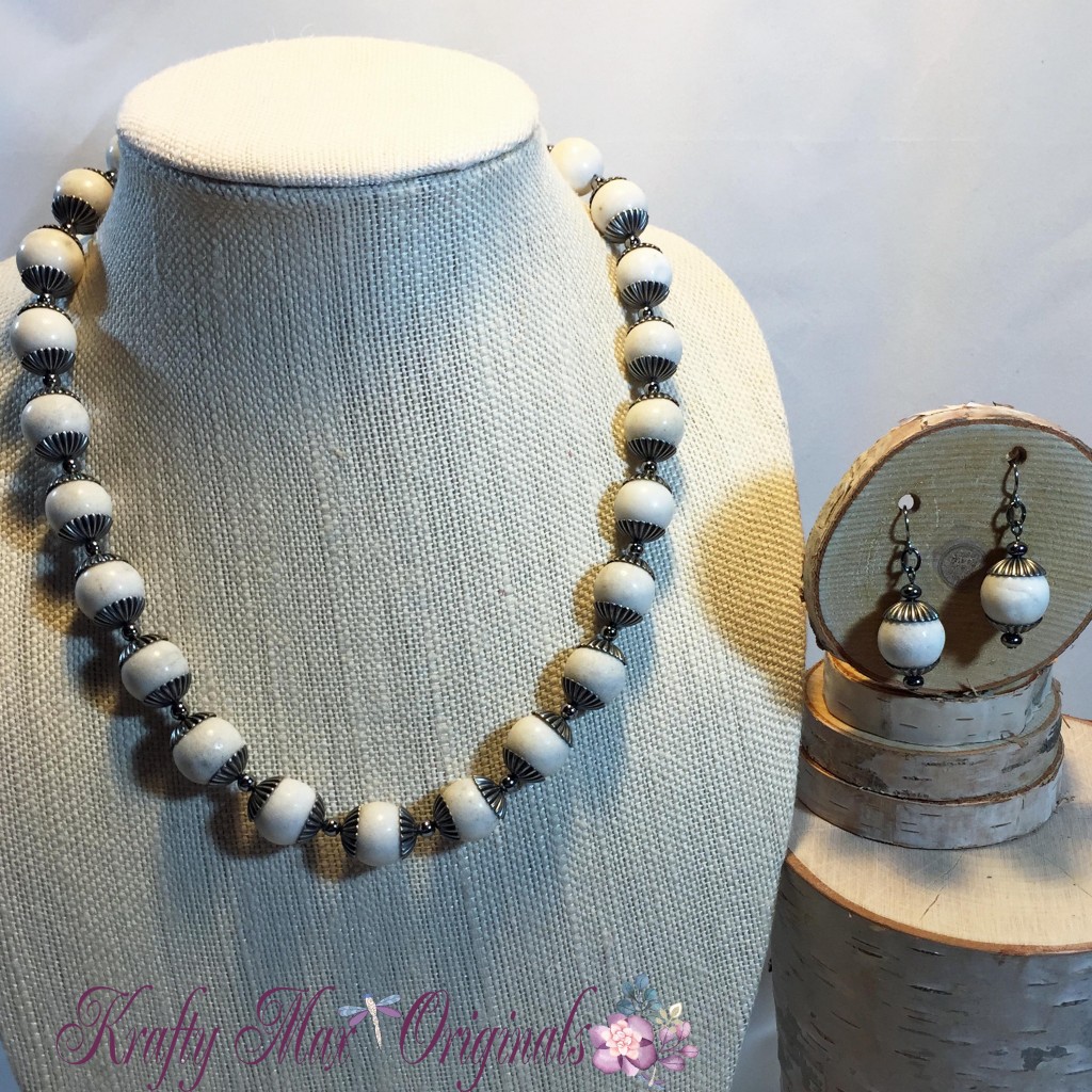 Blue Green Glass MISHAP, White and Gunmetal Necklace Set and #BeadALong