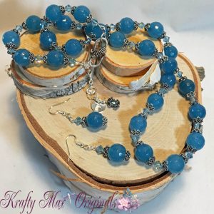 Blue Quartz, Swarovski Crystals and Elegance in Simplicity Necklace Set
