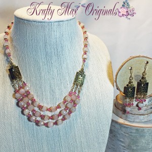 Pink and Gold 3 Strand Elegance Necklace Set 2