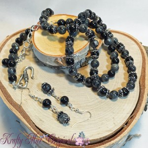 Labradorite and Black Stone Necklace Set 1