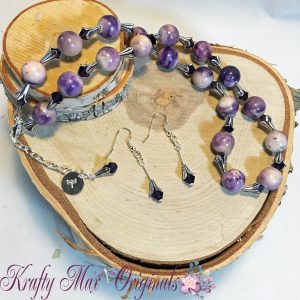 Purple Charoite and Swarovski Crystal Necklace Set 1