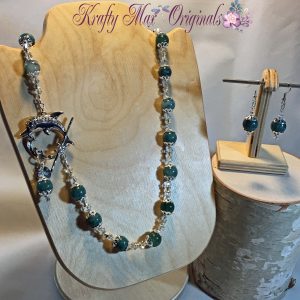 Blue Green Sea of the Dolphin Gemstone and Swarovski Crystal Necklace Set