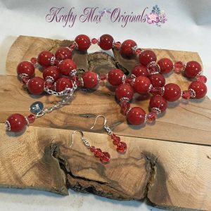 Peach-Red and Swarovski Crystal Necklace Set