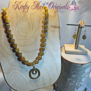 Yellow and Silver with Swarovski Crystal Necklace Set 1