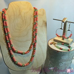 Orange and Green LONG 3 Piece Necklace Set 1
