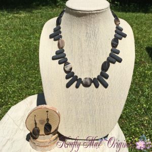 Matte Black Banded Agate with Drops Necklace Set 1