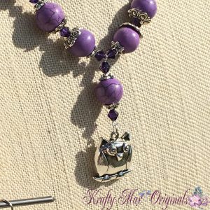 Purple Strand with Owl and Swarovski Crystals Necklace Set