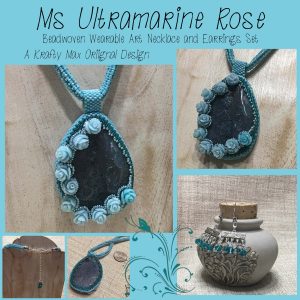 Ms Ultramarine Rose Beadwoven Wearable Art Necklace and Earrings Set