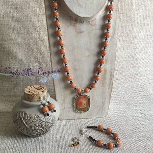 Orange Egyptian Beauty Necklace Bracelet and Earrings Set from Grandmothers Stash