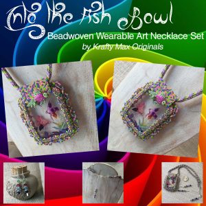 Into the Fish Bowl Beadwoven Wearable Art Necklace Set with Center from Wildlife Plastics
