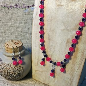 Bright Pink with Purple Swarovski Crystals Necklace and Earrings Set