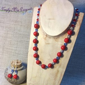 Red White and Blue with Swarovski Crystals Necklace and Earrings Set