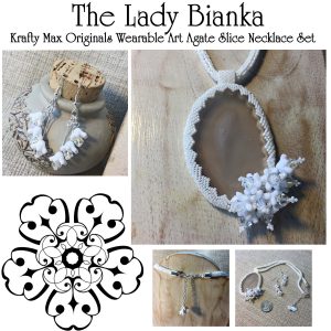 The Lady Bianka – White Wearable Art Necklace and Earrings Set
