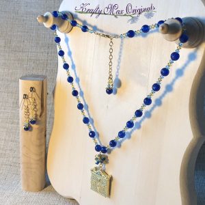 Blue and Yellow Swarovski Crystal and Gemstone House Locket Necklace Set