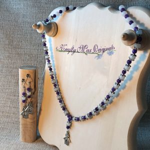 Purple and White Gemstone Necklace and Earrings Set with Birdhouses