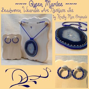 Queen Marilee Beadwoven Wearable Art (LARGE Blue Agate Slice) Necklace Set
