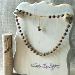 Leopardskin Jasper with Gold Swaorvksi Crystals Necklace Set
