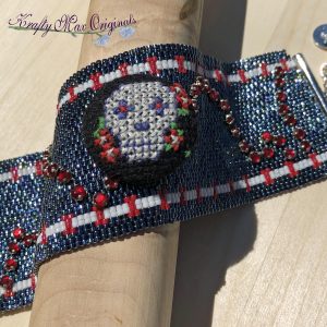 Sugar Skull Beadwoven Button Bracelet/Cuff with Button by Man Made By George