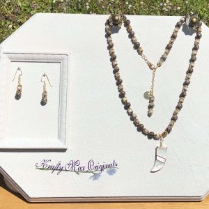 Brown and Tan Vintage Tooth Necklace Set from Grandmothers Stash