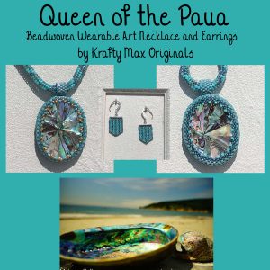 Queen of the Paua Beadwoven Wearable Art Necklace and Earrings Set