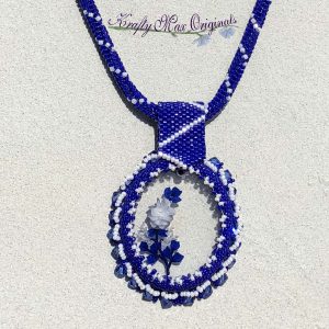 Blue and White Roses – Flowers Beadwoven Wearable Art Necklace with Center from Wildlife Plastics