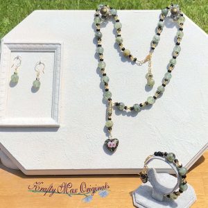 Green and Black with Cloisonné Heart Necklace Set