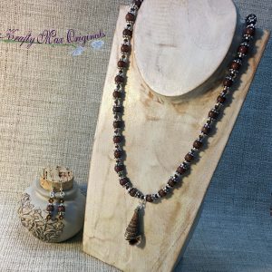 Brown Gemstone and Shell Necklace Set with Swarovski Crystals