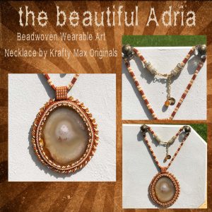 the beautiful Adria Beadwoven Brown Agate Slice Wearable Art Necklace