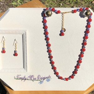Red Gemstone and Purple Glass Pearls Necklace Set