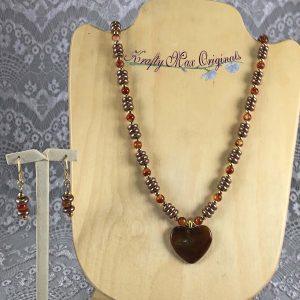 Auburn And Mauve Necklace Set with Stone Heart Necklace Set