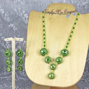 Green Crystal Beadwoven Necklace and Earrings Set