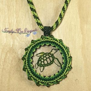 Beautiful Green Turtle Wearable Art Necklace with Center from Wildlife Plastics