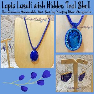 Lapis Lazuli with Hidden Teal Shell Beadwoven Wearable Art Set