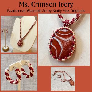 Ms Crimson Ivory Beadwoven Wearable Art Necklace