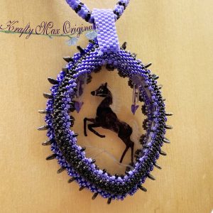 Black and Purple Horse With Spikes Beadwoven Necklace