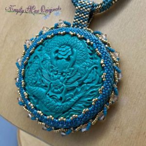Turquoise Chinese Dragon Beadwoven Wearable Art Necklace
