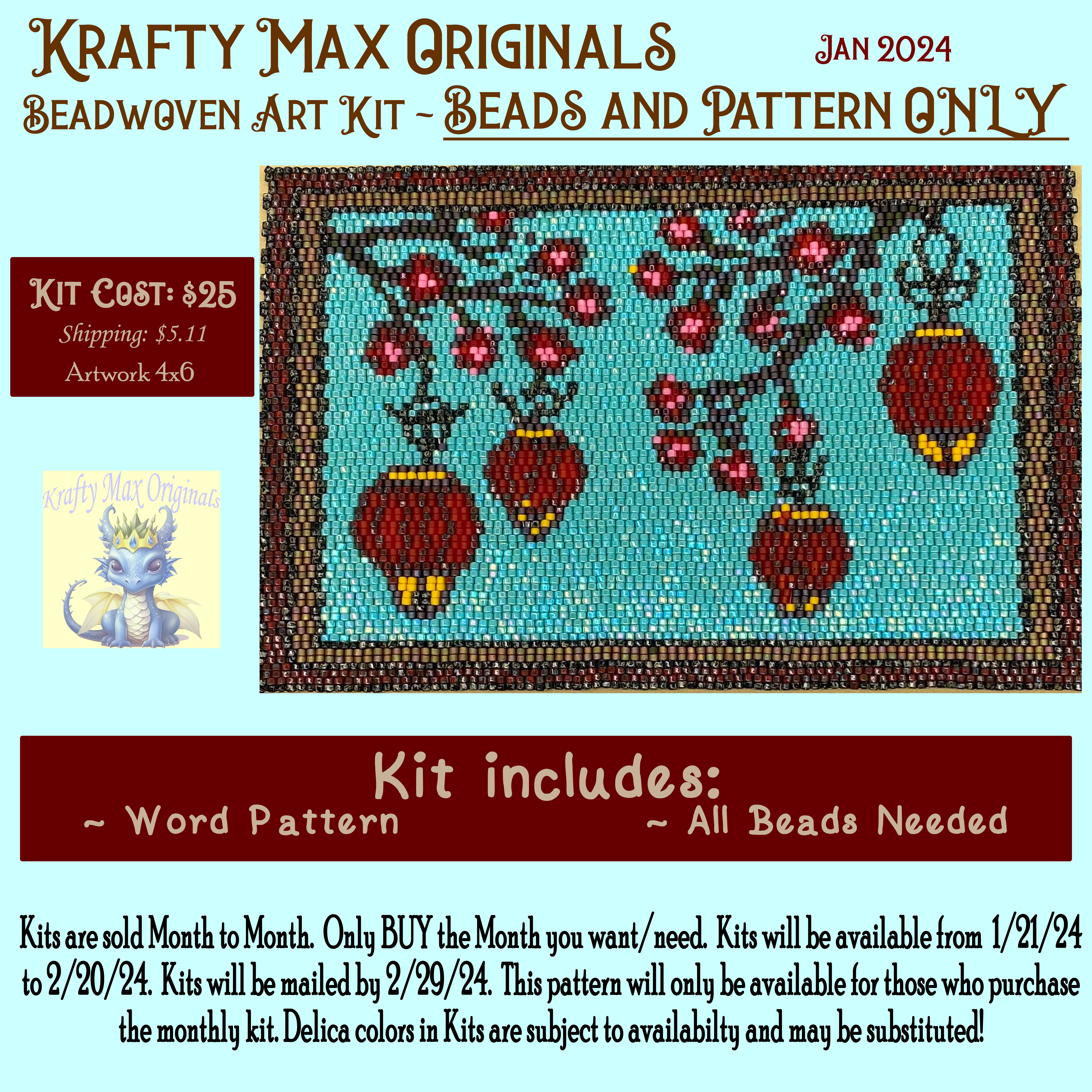 Beadwoven Artwork KIT PATTERN AND BEADS ONLY – Cherry Blossoms and Lanterns – Jan 24