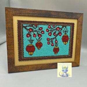 Cherry Blossoms and Lanterns 4×6 Beadwoven Artwork by Krafty Max Originals